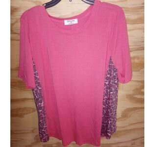 Women's NWOT Zenana Top Dusty Rose Leopard Sides Soft Stretchy 2X Top